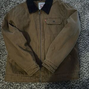 Levi's Men's Brown Jacket with Black Collar